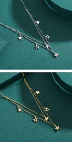 S925 Sterling Silver Double Circles Star Necklace - Image 9