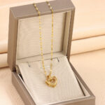 Double-layer Love Necklace With Rhinestones Titanium Steel - Image 4